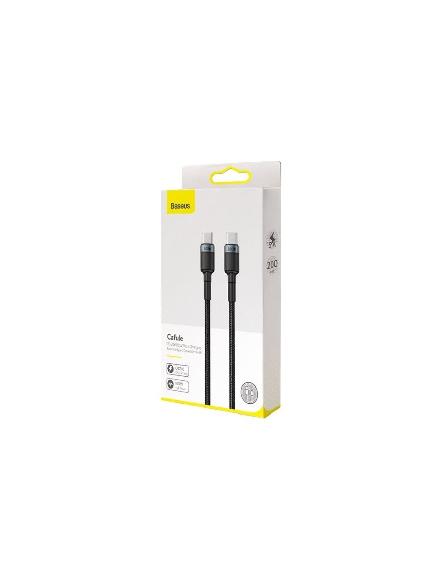 Baseus Cafule PD2.0 100W USB-C - Type-C Data ve Şarj Kablosu 20V 5A 2 mt CATKLF-ALG1 - Siyah - Gri Baseus Cafule PD2.0 100W USB-C - Type-C Data ve Şarj Kablosu 20V 5A 2 mt CATKLF-ALG1 - Siyah - Gri