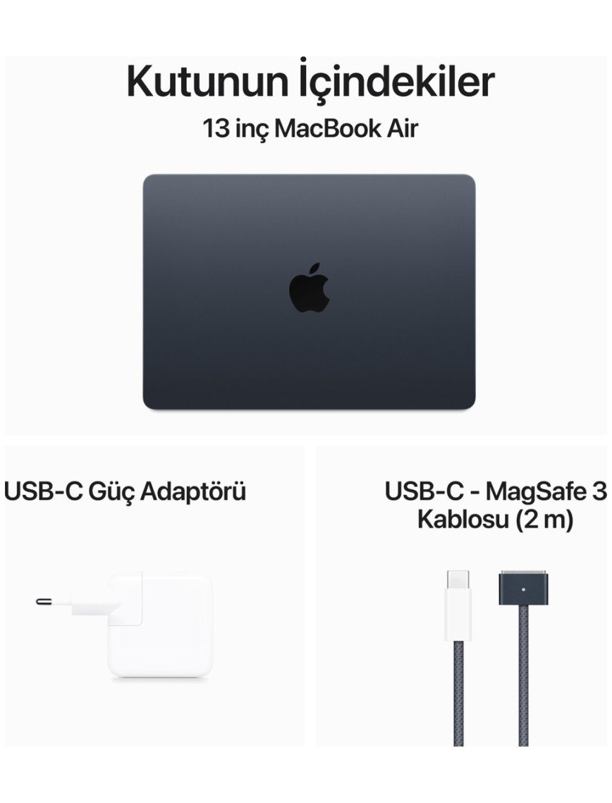 Apple MacBook Air M3 24GB 512GB SSD macOS 13" Taşınabilir Bilgisayar Gece Yarısı MC8Q4TU/A Apple MacBook Air M3 24GB 512GB SSD macOS 13" Taşınabilir Bilgisayar Gece Yarısı MC8Q4TU/A
