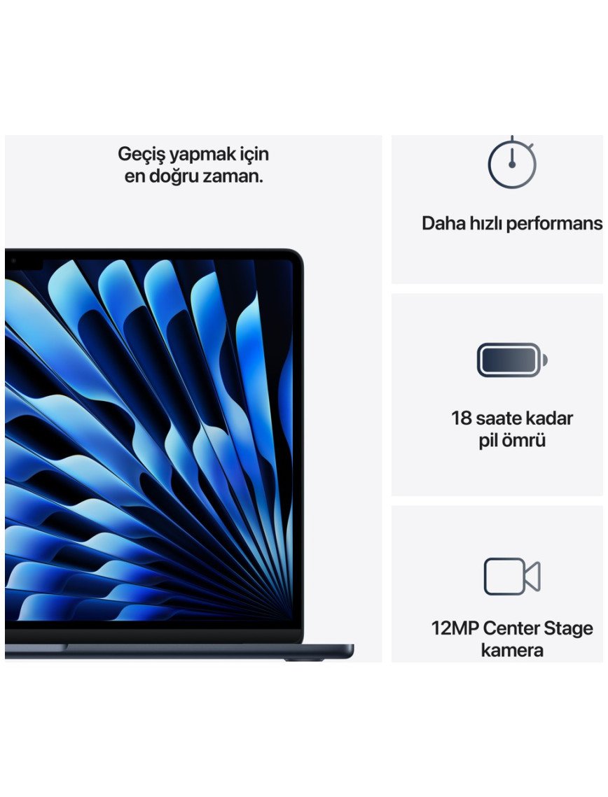 Apple MacBook Air M4 16GB 512GB SSD macOS 15" Taşınabilir Bilgisayar Gece Yarısı MW1M3TU/A Apple MacBook Air M4 16GB 512GB SSD macOS 15" Taşınabilir Bilgisayar Gece Yarısı MW1M3TU/A